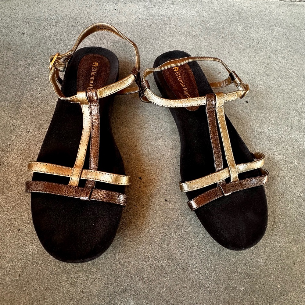 ETIENNE AIGNER - Metallic Bronze and Gold Strappy Sandals - NEW Without Tags